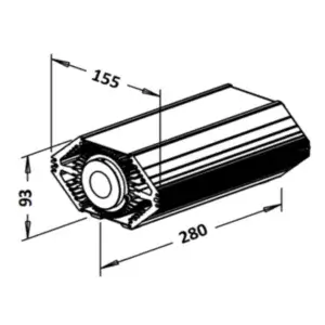 Dimensional drawing of the RobLight FL 1750 B-2 light generator, 280 x 155 x 93 mm